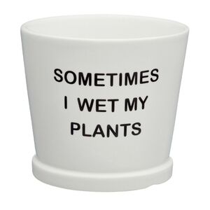 Humorous Ceramic Planter White 'Sometimes I Wet My Plants'